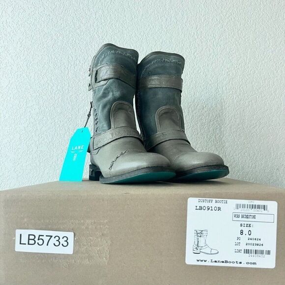 NEW Lane Boots Womens Gray Leather Canvas Mid-Calf Western Moto Style Zip Size 8 - Picture 10 of 11